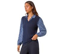Roman Petite Contrast Bodice Top for Women UK - Ladies Everyday Autumn Winter V-Neckline Comfy Soft Evening Vacation Work Party Night Out - Petite Navy - Size 16