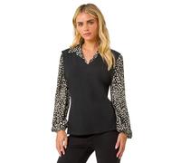 Roman Petite Contrast Bodice Top for Women UK - Ladies Everyday Autumn Winter V-Neckline Comfy Soft Evening Vacation Work Party Night Out - Petite Black - Size 14