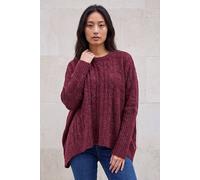 Roman Women's Petite Contrast Cable Knit Jumper in Burgundy | Size: Large Roman Burgundy L