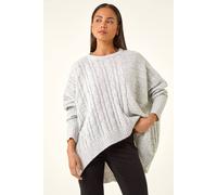 Roman Women's Petite Contrast Cable Knit Jumper in Grey | Size: Medium Roman Grey M