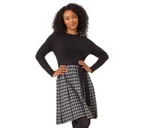 Roman Petite Contrast Check Knitted Dress In Grey Grey 14