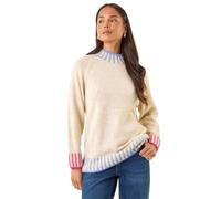 Roman Petite Contrast Detail Knit Jumper for Women UK - Ladies Everyday Autumn Winter High Neckline Comfy Soft Evening Vacation Work Party Night Out - Petite Stone - Size 16