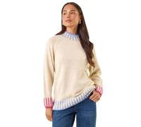 Roman Petite Contrast Detail Knit Jumper for Women UK - Ladies Everyday Autumn Winter High Neckline Comfy Soft Evening Vacation Work Party Night Out - Petite Stone - Size 16