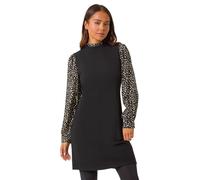 Roman Petite Contrast Frill Neck Stretch Dress In Black Black 14