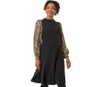 Roman Petite Contrast Frill Stretch Dress In Black Black 12