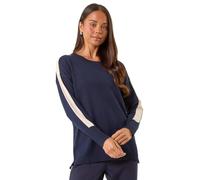 Roman Petite Contrast Knitted Jumper for Women UK - Ladies Everyday Autumn Winter Round Neckline Comfy Soft Evening Vacation Work Party Night Out - Petite Light Pink - Size 12