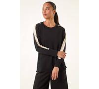 Roman Petite Contrast Knitted Jumper for Women UK - Ladies Everyday Autumn Winter Round Neckline Comfy Soft Evening Vacation Work Party Night Out - Petite Black - Size 12