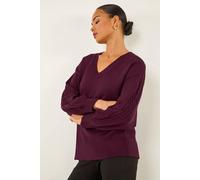 Roman Women's Petite Contrast Sleeve Knit Jumper in Plum | Size: 12 Roman Plum 12