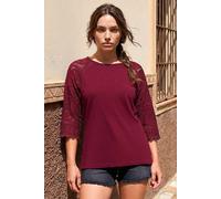 Roman Women's Petite Contrast Sleeve Top in Wine | Size: 12