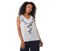 Roman Petite Contrast Spot Print Frill Top In White White 8
