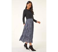 Roman Petite Contrast Tiered Midi Dress In Black Black