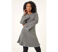 Roman Women's Petite Contrast Trim Knit Dress in Grey | Size: 12 Roman Grey 12