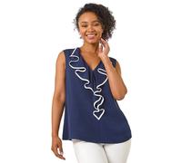 Roman Petite Contrast V-Neck Frill Front Top In Navy Navy 8