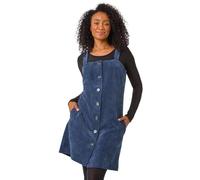 Roman Petite Corduroy Pinafore Button Dress for Women UK - Ladies Everyday Autumn Winter Round Neckline Comfy Soft Evening Vacation Work Party Night Out - Petite Navy - Size 12