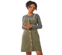 Roman Petite Corduroy Pinafore Button Dress In Khaki Khaki 10