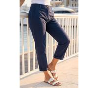Roman Chino Trousers for Women UK Ladies Cotton Blend Washed Stretchy Smart Casual Office Work Fitted Tailored Summer Autumn Evening Party Slimming Spring Soft - Petite Navy - Size 18
