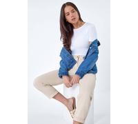 Roman Chino Trousers for Women UK Ladies Cotton Blend Washed Stretchy Smart Casual Office Work Fitted Tailored Summer Autumn Evening Party Slimming Spring Soft - Petite Stone - Size 12