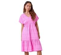 Roman Originals Women Broderie Tiered Smock Dress - Ladies Spring Holiday Summer Casual V-Neckline Short Sleeve Relaxed Lined Comfy Dresses Cotton Frill - Petite Pink - Size 18