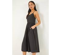 Roman Petite Cotton Button Front Midi Dress In Black Black 14