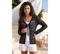 Roman Women's Petite Cotton Crochet Knit Cardigan in Black | Size: Large Roman Black L