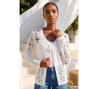 Roman Women's Petite Cotton Crochet Knit Cardigan in White | Size: Medium Roman White M