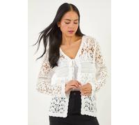 Roman Petite Cotton Crochet Knit Cardigan In White White