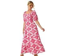 Roman Petite Cotton Embroidered Shirred Maxi Dress In Coral Coral 12
