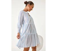 Petite Cotton Stripe Tiered Smock Dress Roman Blue 16