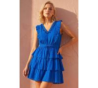 Roman Women's Petite Cotton Tiered Tie Waist Dress in Royal | Size: 14 Roman Royal 14