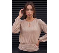 Roman Women's Petite Crinkle Keyhole Shimmer Top in Light Pink | Size: 8