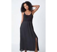 Roman Petite Crochet Bodice Cotton Maxi Dress for Women UK - Ladies Everyday Holiday Spring Summer Scoop Neckline Comfy Soft Evening Vacation Work Party - Black - Size 16