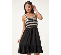 Roman Petite Crochet Bodice Strap Dress for Women UK - Ladies Everyday Holiday Spring Summer Square Neckline Comfy Soft Evening Vacation Work Party - Petite Black - Size 12