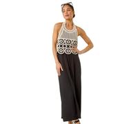Roman Petite Crochet Contrast Maxi Dress for Women UK - Ladies Everyday Holiday Spring Summer Round Halter Neckline Comfy Soft Evening Vacation Work Party - Petite Black - Size 18