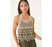 Roman Petite Crochet Contrast Maxi Dress In Khaki Khaki 14