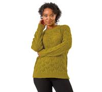 Roman Petite Crochet Knit Jumper for Women UK - Ladies Everyday Autumn Winter Round Neckline Comfy Soft Evening Vacation Work Party Night Out - Olive - Size 18