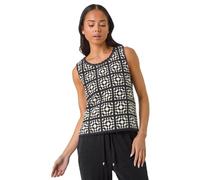Roman Petite Crochet Patchwork Top for Women UK - Ladies Everyday Holiday Spring Summer Round Neckline Comfy Soft Evening Vacation Work Party - Petite Black - Size M