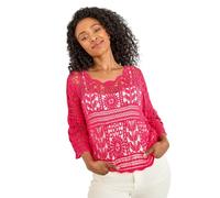 Roman Petite Crochet Tunic Top for Women UK - Ladies Everyday Holiday Spring Summer V-Neckline Comfy Soft Evening Vacation Work Party - Petite Cerise - Size M