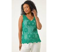Roman Women's Petite Crochet Vest Top in Green | Size: Medium Roman Green M