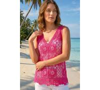 Roman Women's Petite Crochet Vest Top in Pink | Size: Large Roman Pink L