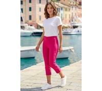Roman Originals Cropped Trousers for Women UK Ladies Capri Leggings Summer Pants Short Crop Stretch 3/4 Length Three Quarter Pedal Pusher Clothes Elasticated Bengaline Cut Off - Cerise Pink - Size 16