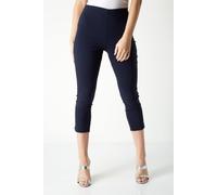 Roman Originals Cropped Trousers for Women UK Ladies Capri Leggings Summer Pants Short Crop Stretch 3/4 Length Three Quarter Pedal Pusher Clothes Elasticated Bengaline Cut Off - Navy Blue - Size 16