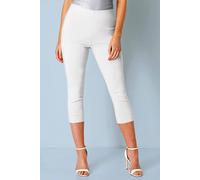 Roman Originals Cropped Trousers for Women UK Ladies Capri Leggings Summer Pants Short Crop Stretch 3/4 Length Three Quarter Pedal Pusher Clothes Elasticated Bengaline Cut Off - White - Size 14