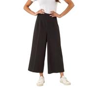 Roman Petite Cropped Wide Leg Stretch Trouser for Women UK - Ladies Everyday Autumn Winter Comfy Soft Evening Vacation Work Party Night Out - Petite Black - Size 14