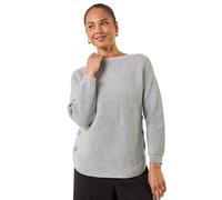 Roman Petite Curve Hem Knit Jumper for Women UK - Ladies Everyday Autumn Winter Round Neckline Comfy Soft Evening Vacation Work Party Night Out - Petite Grey - Size 18
