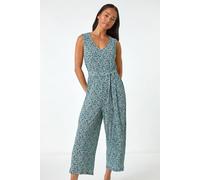 Roman Petite Ditsy Crinkle Crop Jumpsuit In Blue Blue