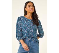 Roman Women's Petite Ditsy Floral Button Blouse in Blue | Size: 14 Roman Blue 14