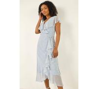 Roman Petite Ditsy Floral Frill Midi Dress In Blue Blue 16