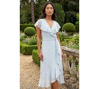 Roman Petite Ditsy Floral Frill Midi Dress In Blue Blue