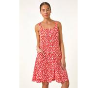 Roman Petite Ditsy Floral Print Button Dress In Red Red 14