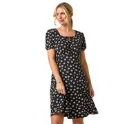 Roman Petite Ditsy Floral Tie Detail Dress In Black Black 12